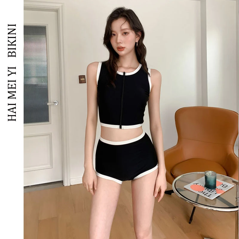 2025新款简约泳衣女分体保守运动大小胸高腰遮肚显瘦温泉游泳装