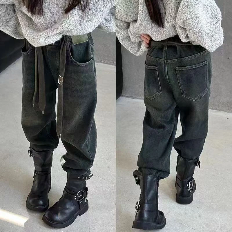 24年秋冬新款儿童加绒牛仔裤 时尚休闲加厚28210冬季