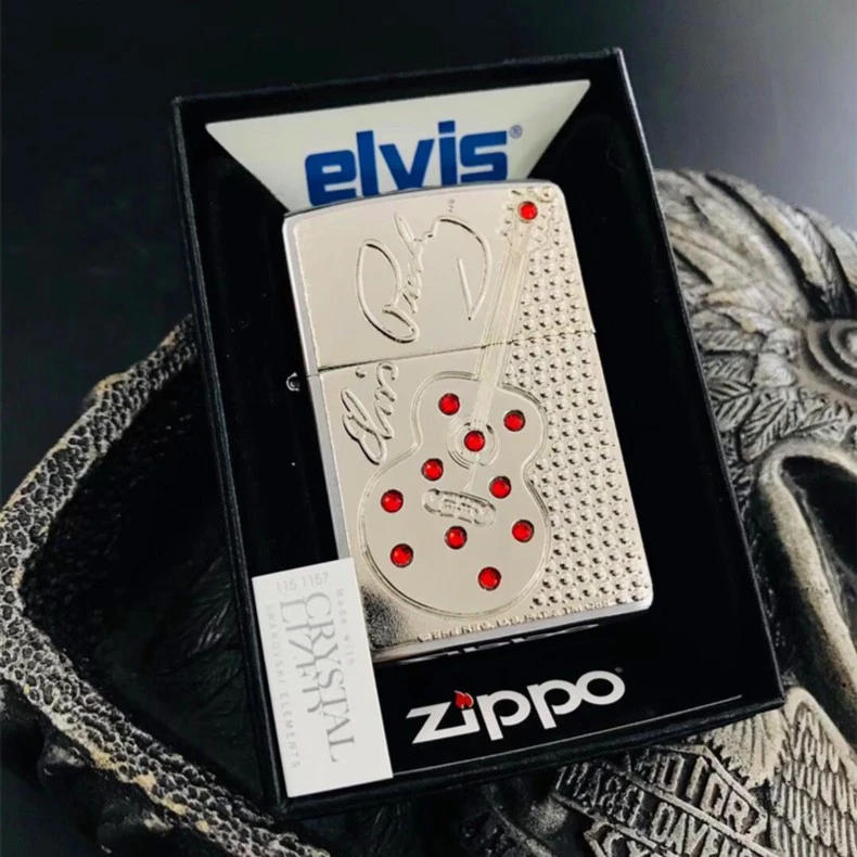 ZIPPO正品原装防风打火机 音乐吉他 猫王签名款 水晶镶嵌在版在册