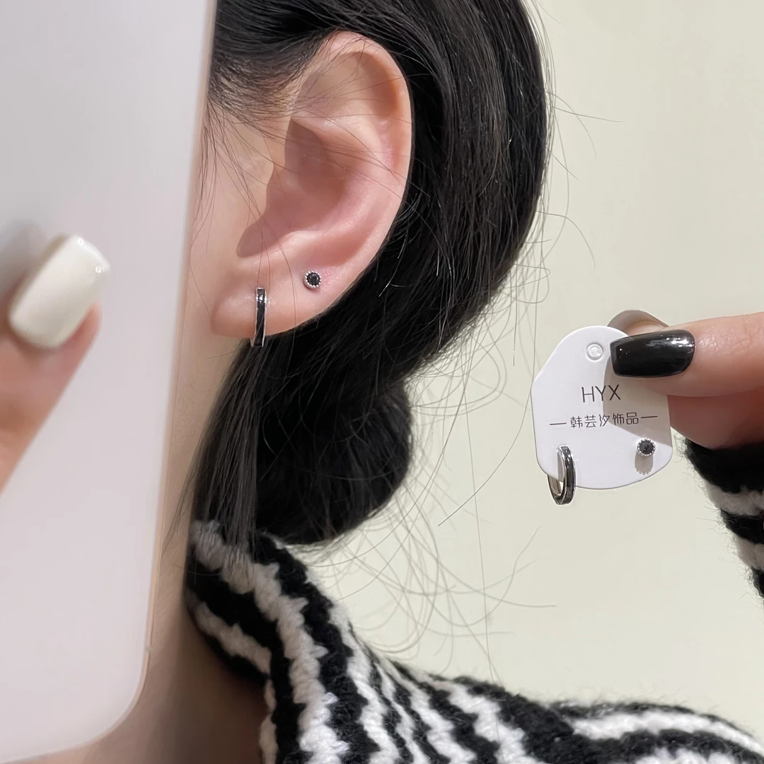 韩芸汐 A-46 黑色四件套简约小耳圈轻奢冷淡风耳环