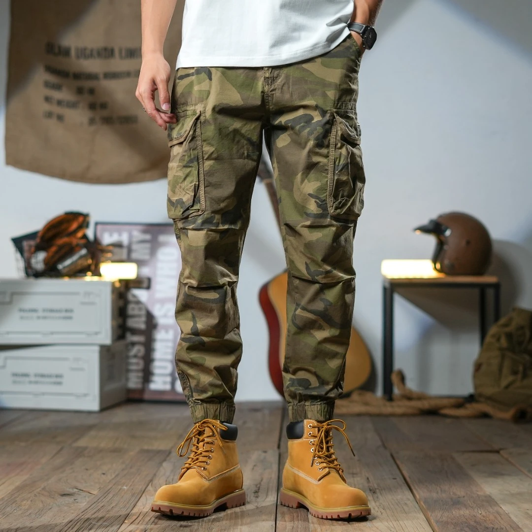迷彩工装裤束脚潮流直筒春秋休闲裤男士薄款多口袋宽松休闲户外