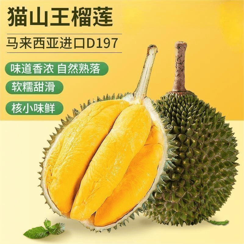 2号5房马来西亚猫山王D197液氮冷冻新鲜水果带壳进口树熟榴莲