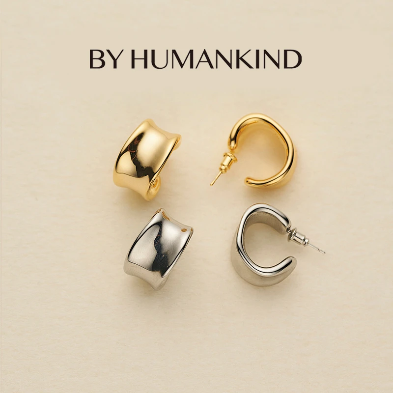 by humankind 铜合金耳饰 BH韩风金银设计感凹面褶皱耳饰