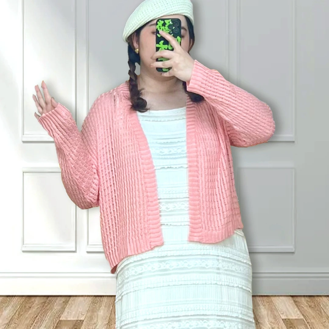 【OVERSIZE LIN】大码女装针织开衫夏季镂空百搭气质春季薄款长袖