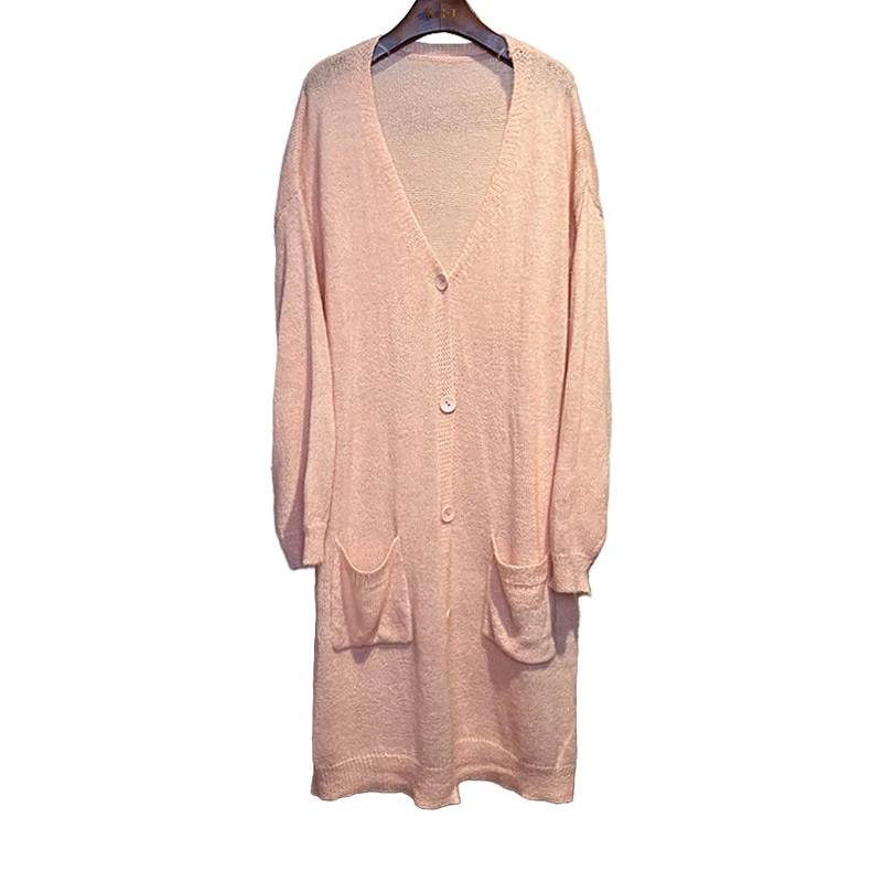 【OVERSIZE LIN】大码时尚粉色长袖外套氛围感长款针织开衫秋季潮流