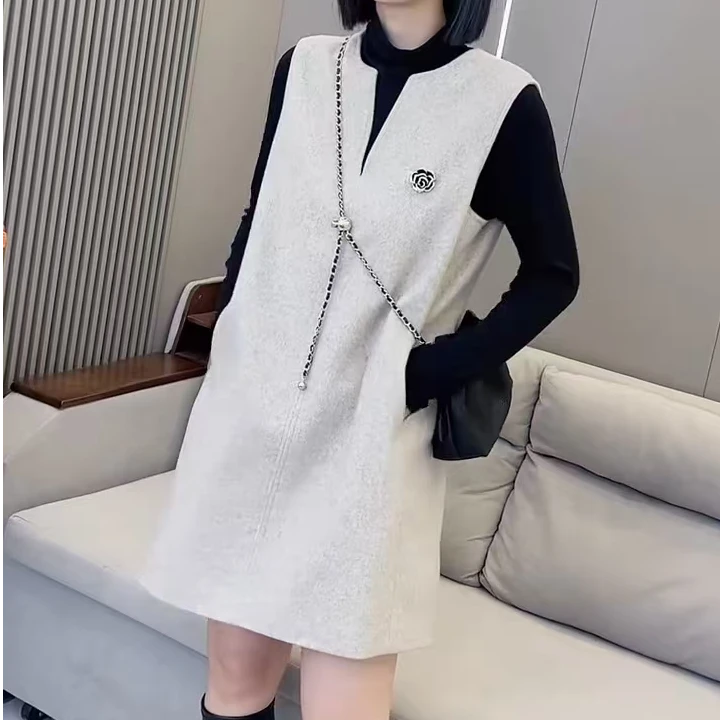 2025新款毛呢两件套连衣裙 气质时尚百搭网红显瘦中长款