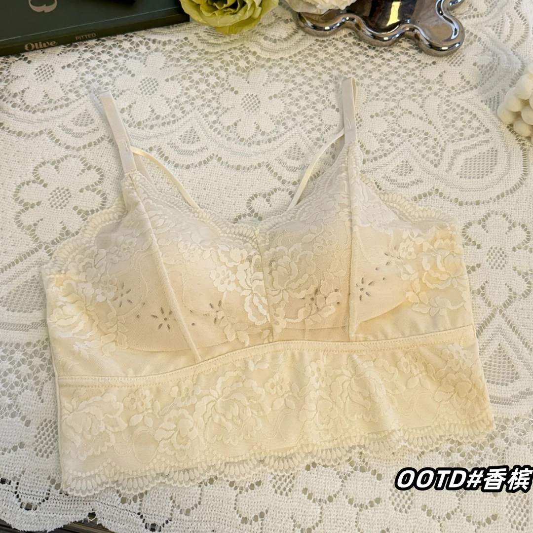 蕾丝交叉吊带背心网红内搭带胸垫时尚防走光冰丝外穿美背裹胸内衣