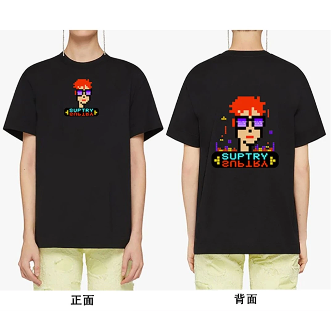 Suptry夏季圆领宽松印花短袖T恤情侣高街潮牌纯棉透气升级款250g