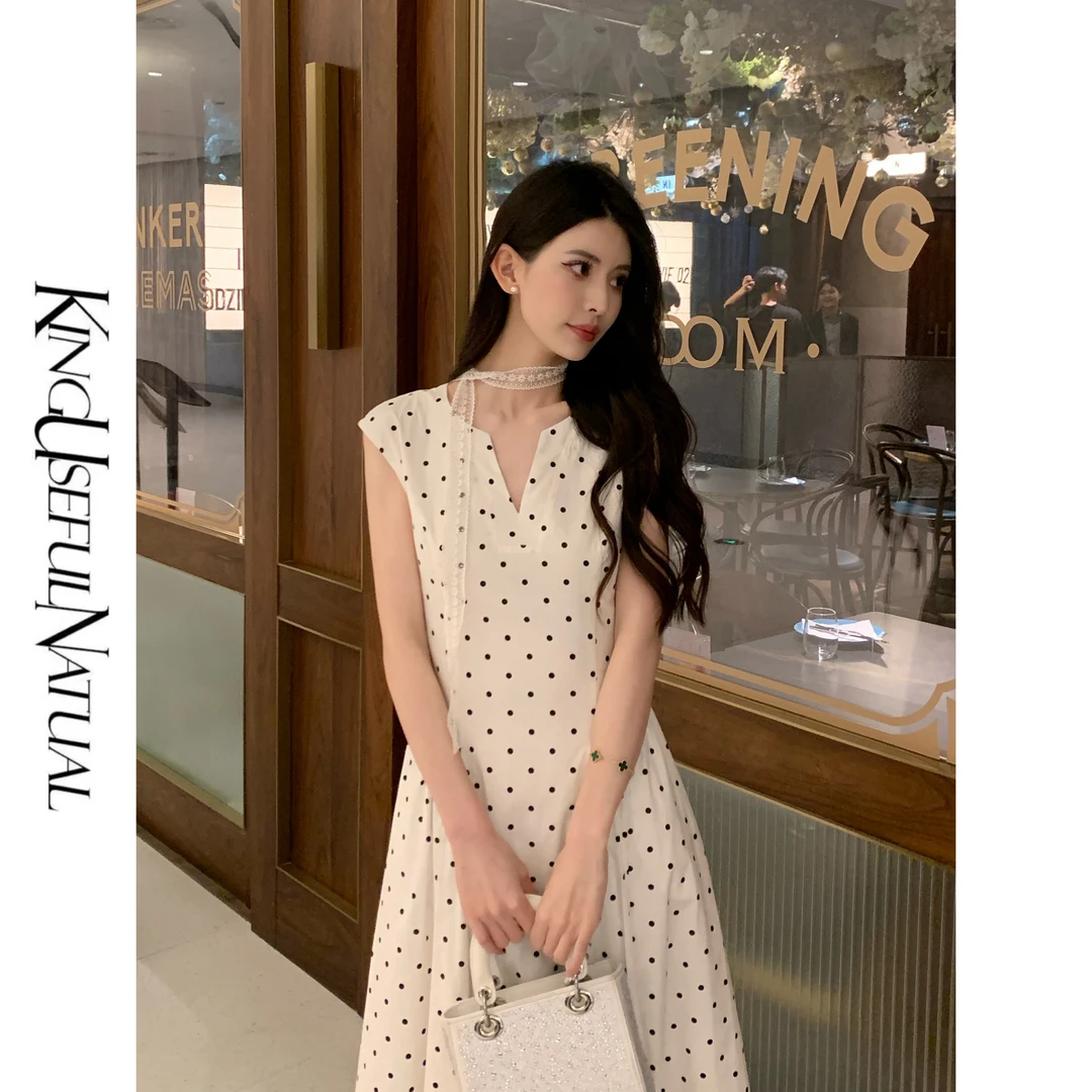 KUN【桃乐丝舞会】版型绝了 巴洛克风华贵黑白波点 V 领连衣裙