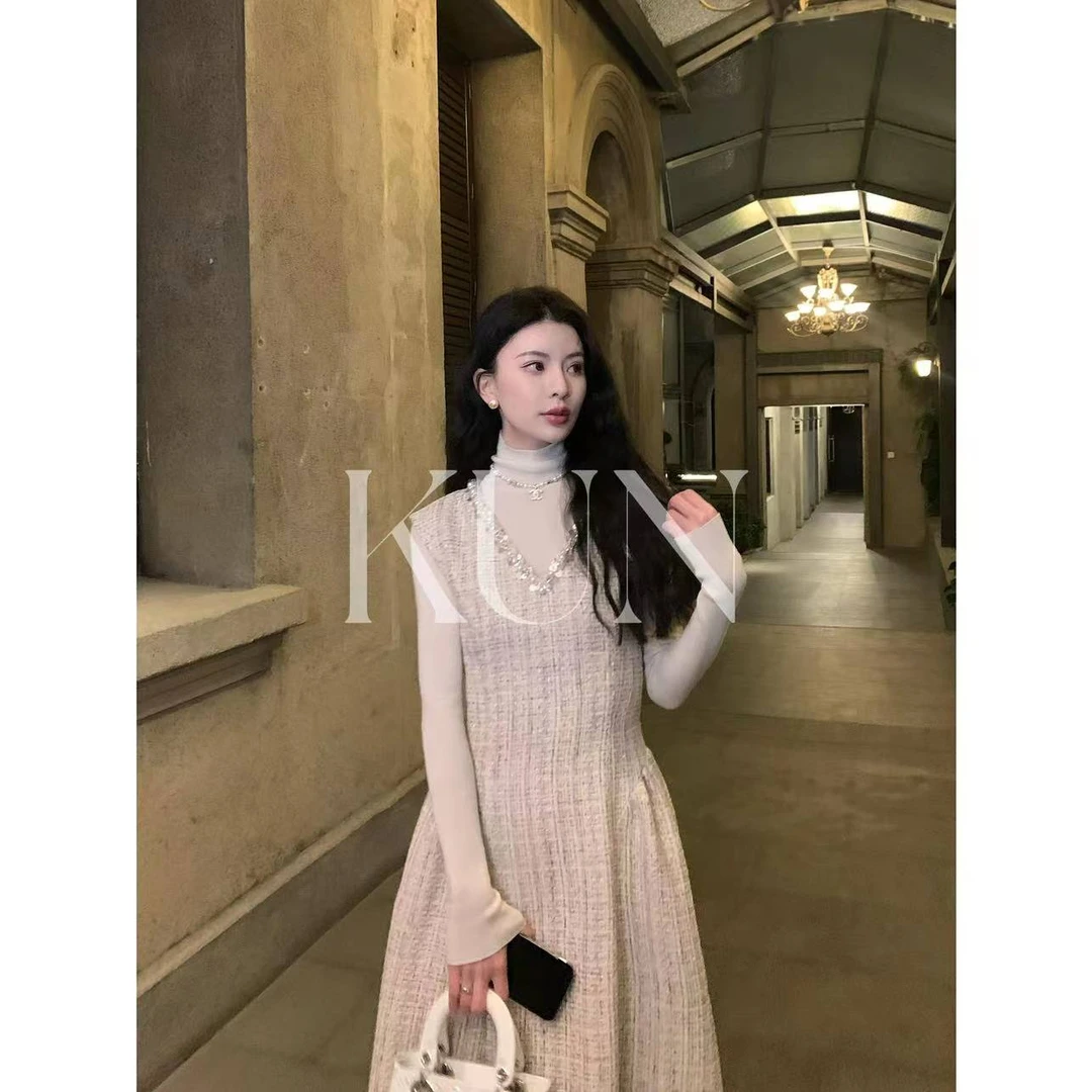 KUN【提拉米苏】气质时尚收腰无袖复古女款连衣裙