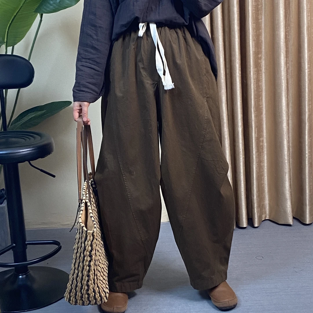 秋季新款休闲文艺百搭显瘦水洗棉灯笼长裤1076