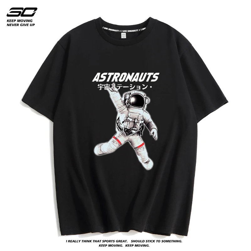 美式纯棉男士短袖2025新款宇航员宽松百搭T恤夏季潮牌休闲上衣