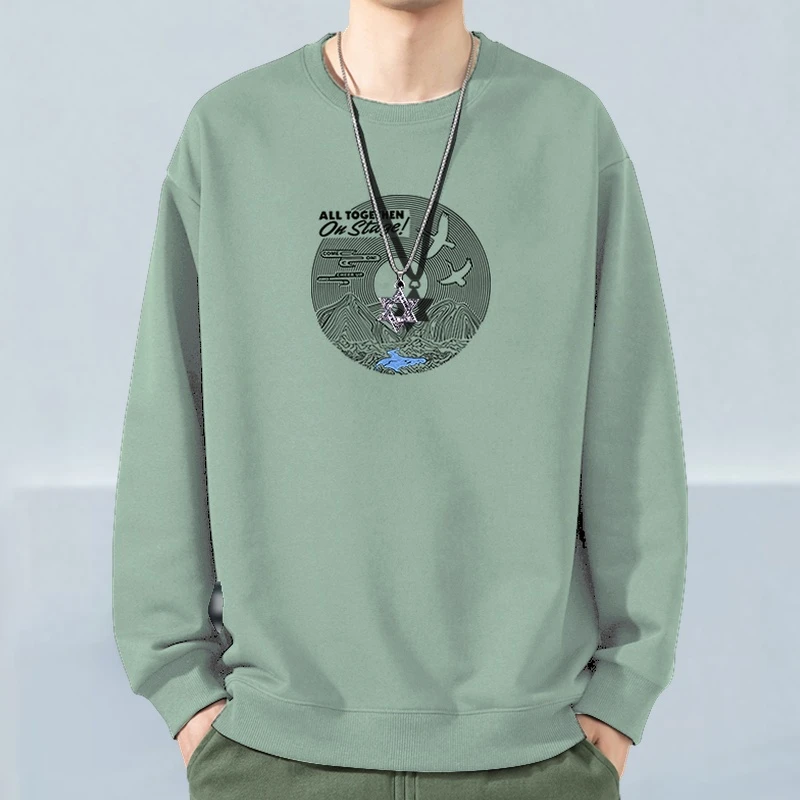 圆领卫衣男春秋款2025新款潮牌长袖t恤男宽松帅气秋季打底衫上衣