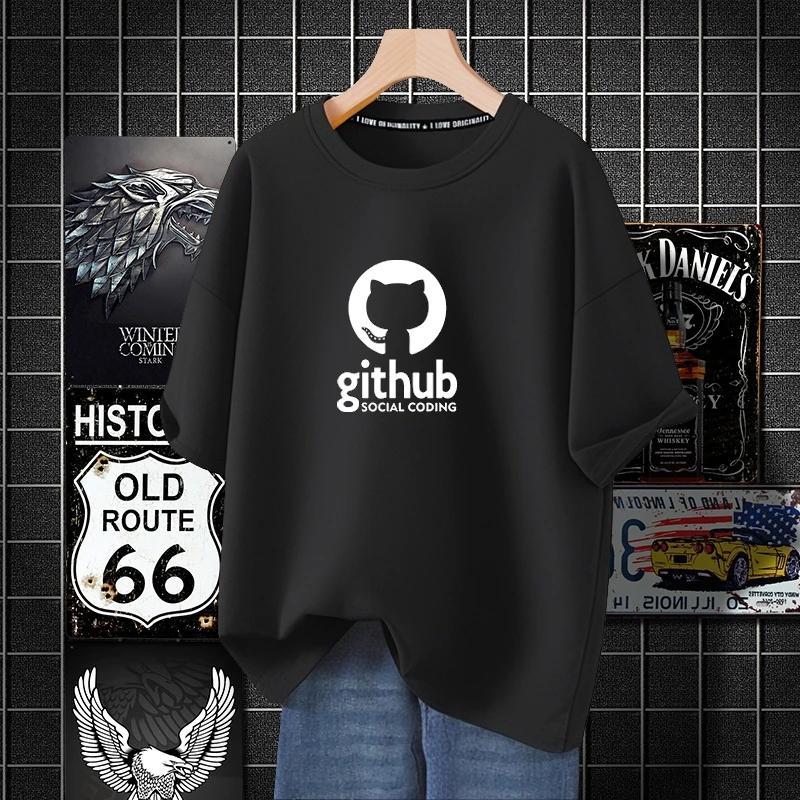 程序员github短袖t恤男士宽松大码夏季2025新款纯棉男款潮牌体恤