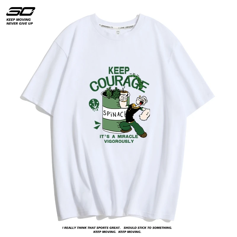 大力水手新款印花圆领宽松时尚百搭纯棉学生青年短袖T恤情侣款