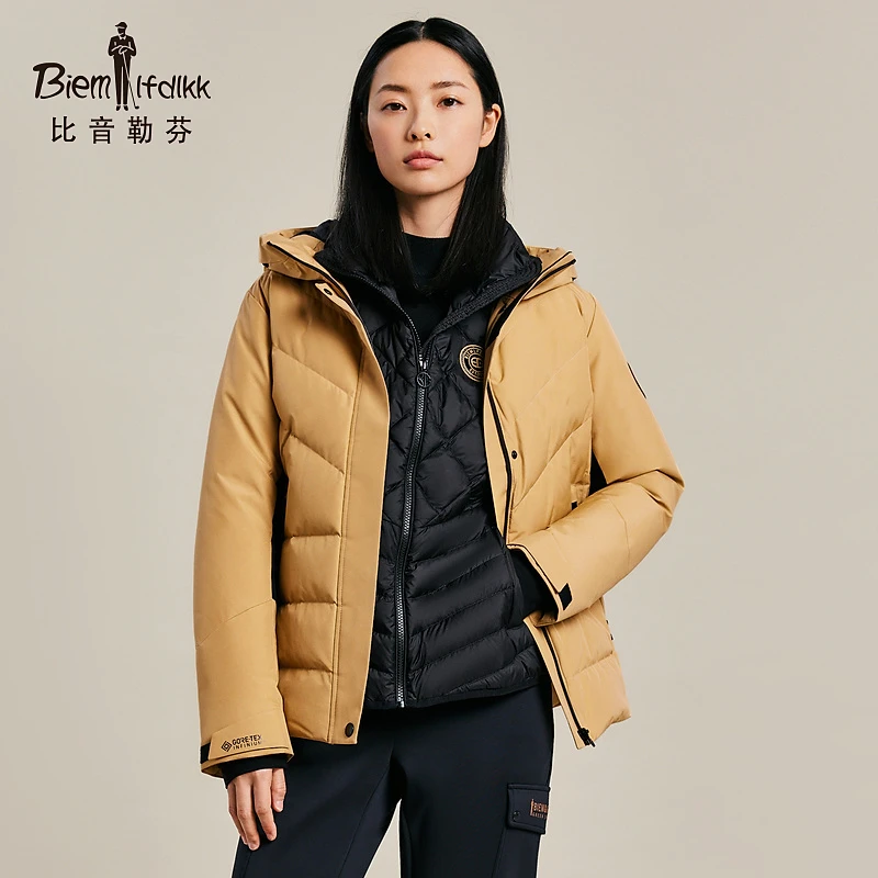 休闲通勤【戈尔面料】比音勒芬秋冬女士时尚休闲连帽高领羽绒服防风