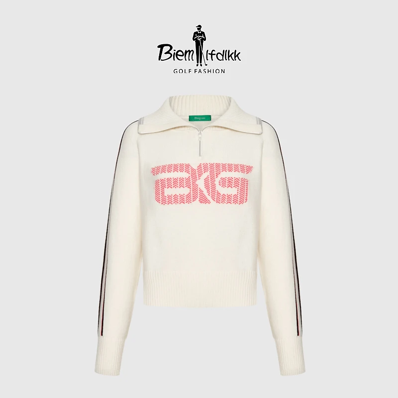 【多功能羊毛】比音勒芬高尔夫秋冬新款女时尚个性撞色字母印花翻领