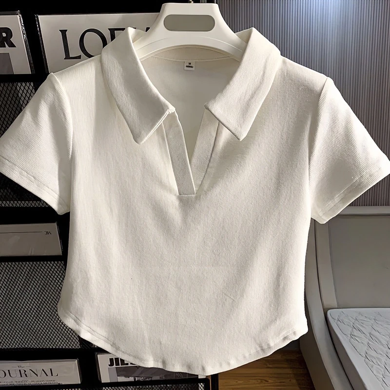 2023年新款辣妹短袖T恤女ins潮夏季不规则设计感小众短款上衣polo