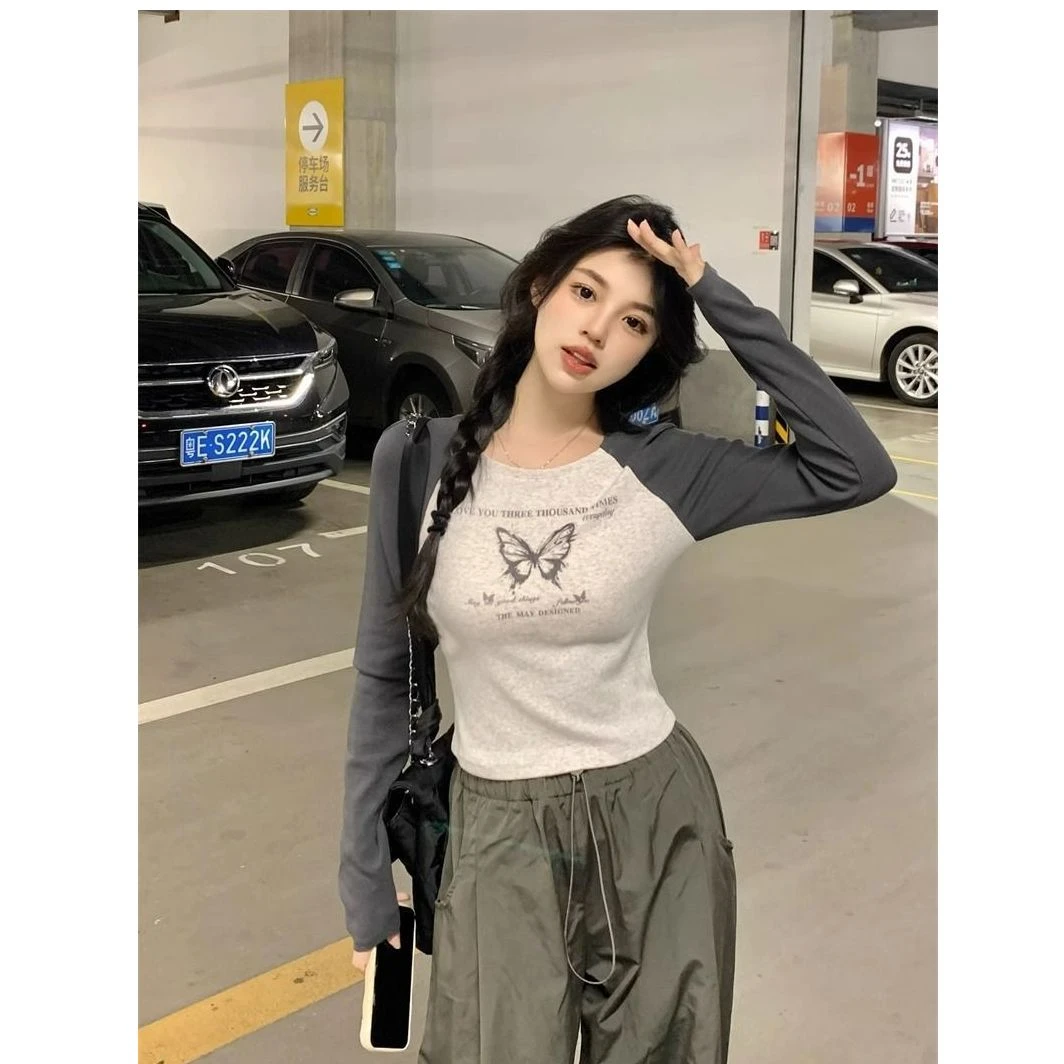 纯棉大码胖MM长袖t恤女秋季新款设计感修身遮肉内搭打底衫上衣潮