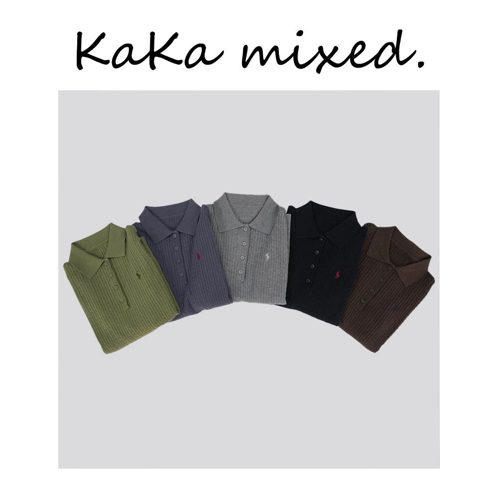 麻花面马标翻领长袖毛针织衫长袖针织