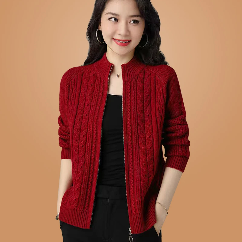 圆领针织拉链短款开衫上衣外套女装洋气百搭时尚纯色外穿韩版外搭