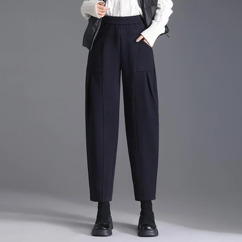 气质呢料花苞裤女秋冬新款松紧高腰宽松哈伦裤时尚休闲萝卜裤