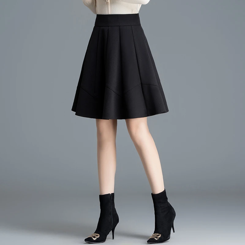 黑色毛呢短裙a字裙女秋冬2025新款高腰半身裙时尚显瘦百褶裙伞裙