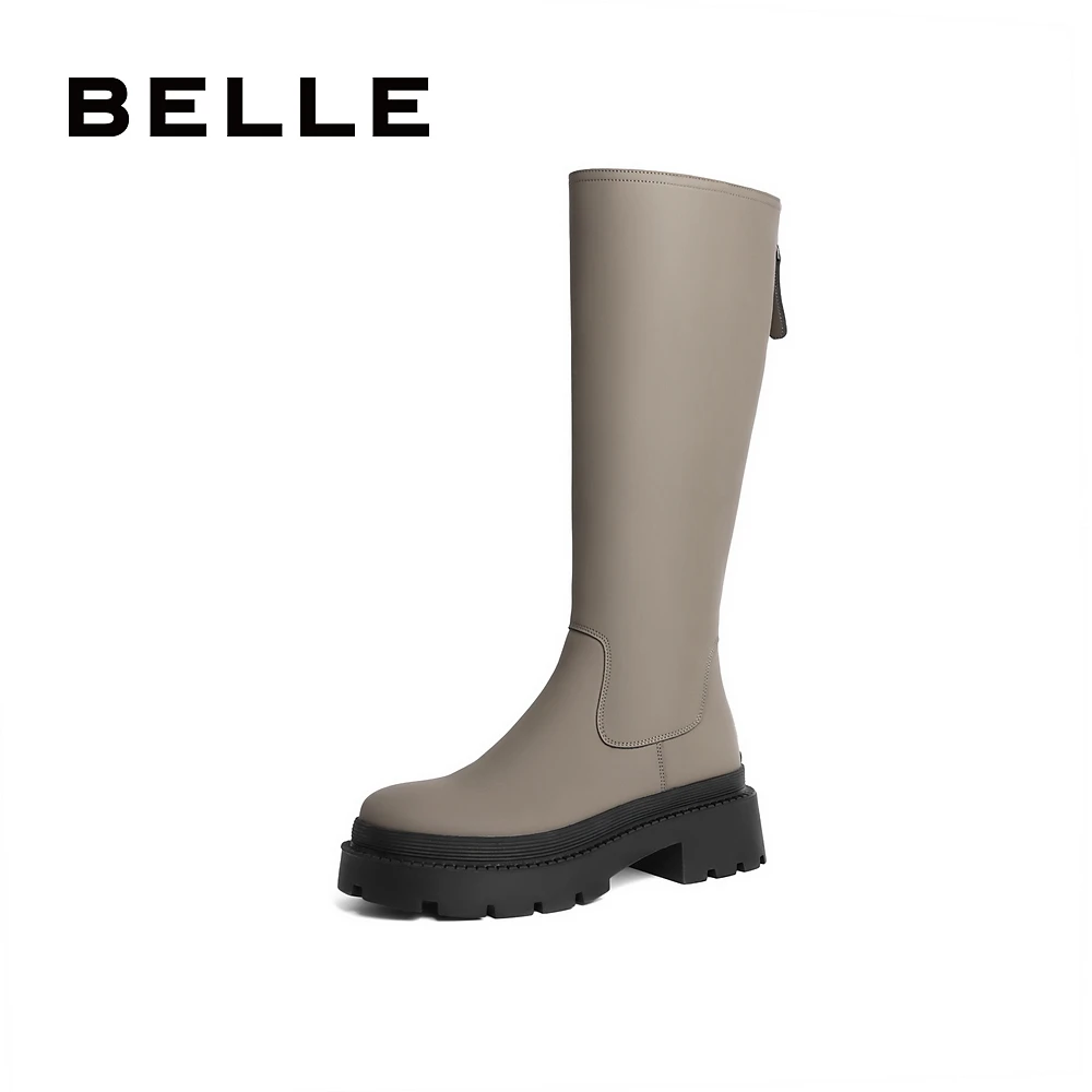 百丽率性骑士靴女2022冬新干练中筒靴B1041DG2