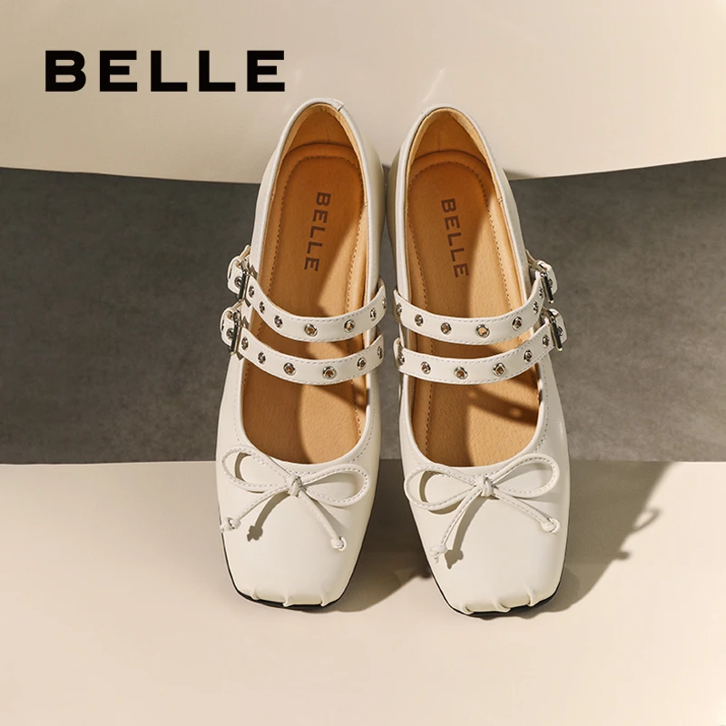 百丽蝴蝶玛丽珍鞋女商场同款真皮双条带扣时尚单鞋B4X1DCQ4