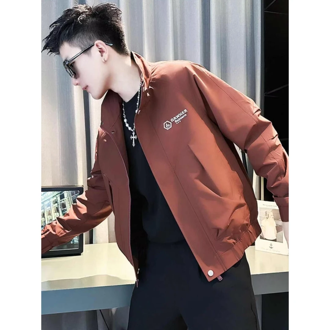 潮牌立领外套男短款春秋季洋气2024新款男装上衣休闲痞帅气夹克男