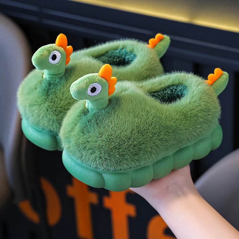 恐龙儿童棉拖鞋男童冬季女孩室内包跟家居防滑保暖宝宝棉鞋中大童