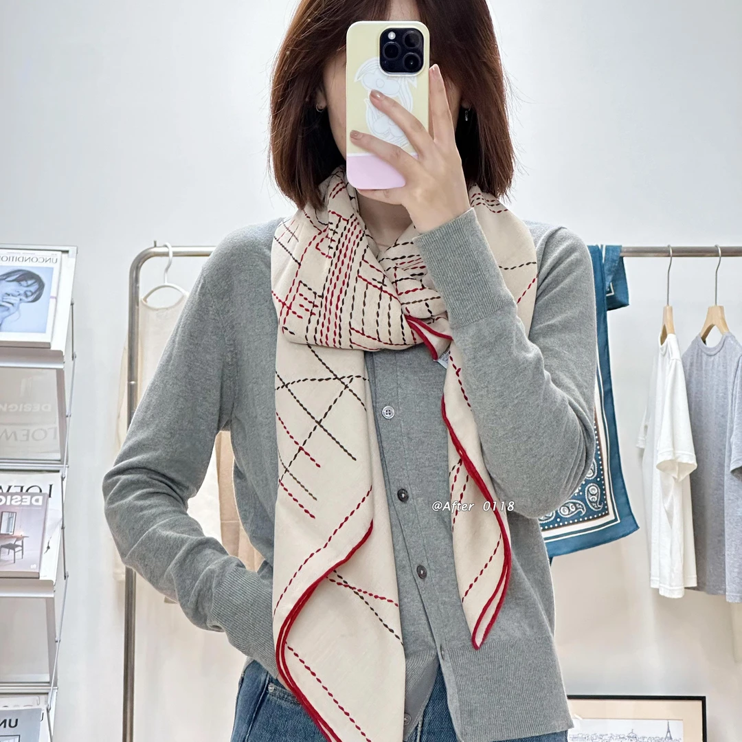 After【马鞍针法】简约大气 桑蚕丝真丝绵羊毛 丝巾围巾大方巾披肩