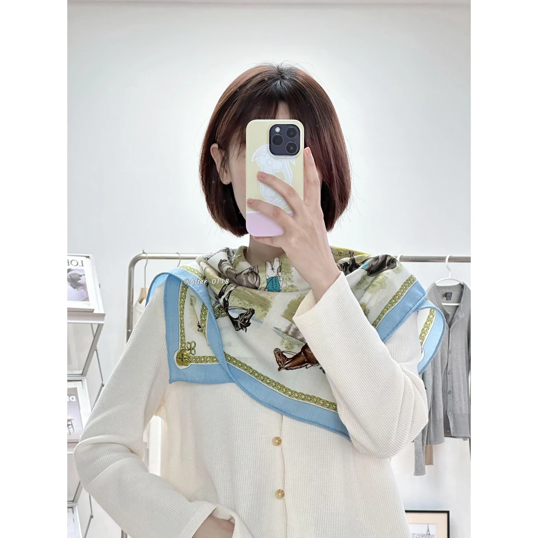 After【宫廷驯马师】双面同色气质真丝桑蚕丝羊毛丝巾围巾方巾