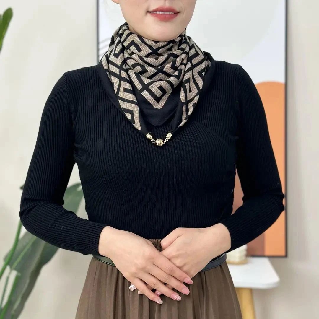 新款网红65*65方巾磁吸扣丝绵围巾女洋气小众暗扣围脖气质百搭G
