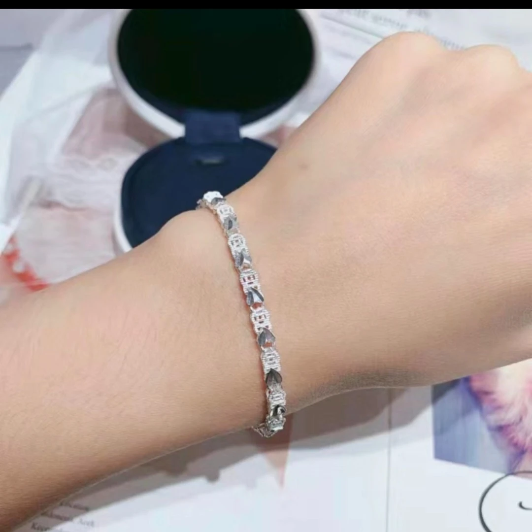 足银手链 【铜钱爱心手链】气质时尚经典女款素款精美