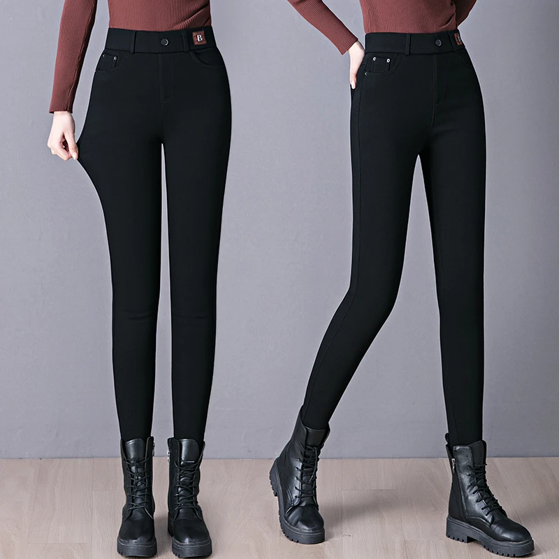 2024新款秋冬秋高腰小脚裤软牛仔修身小黑裤显瘦时尚简约百搭裤子
