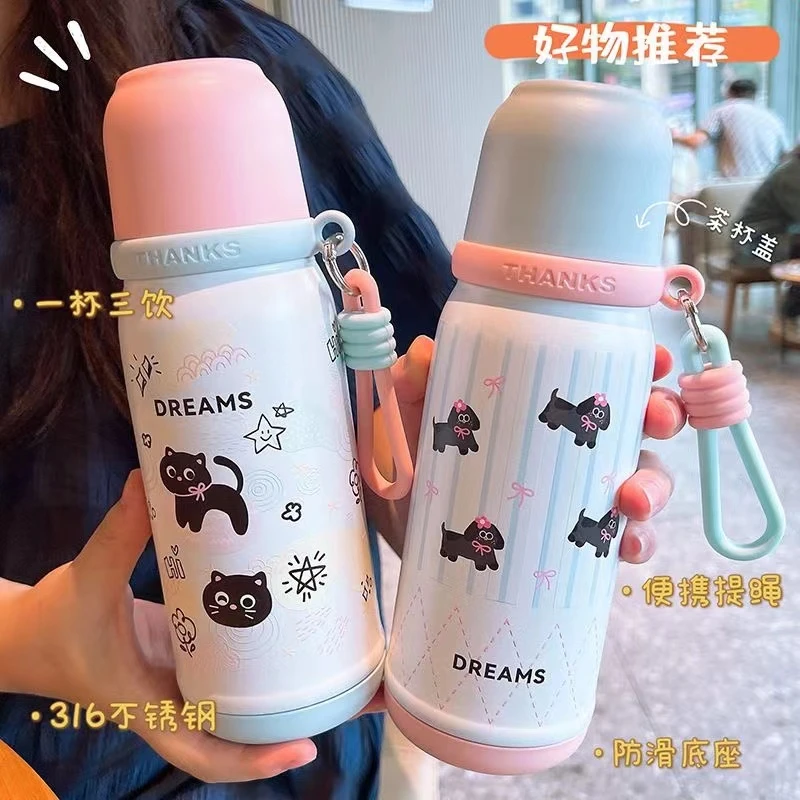 猫咪保温杯316水杯儿童不锈钢上学专用大容量学生杯子水壶双饮