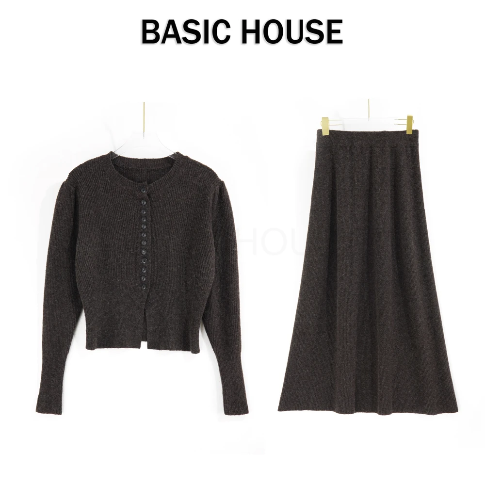Basic House/百家好慵懒风气质针织百搭毛衣+A字半裙套装