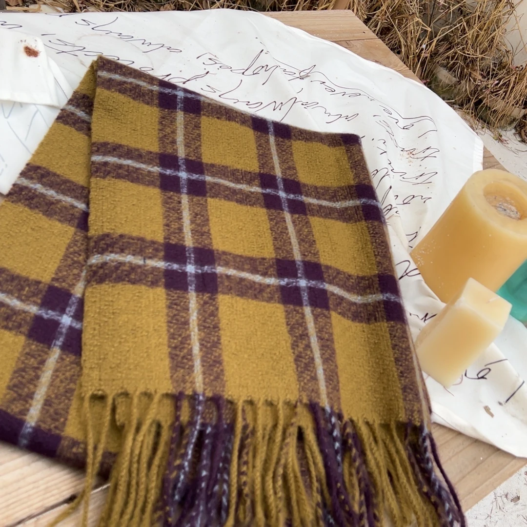 日系复古格子仿羊绒流苏围巾女冬季加厚保暖氛围感情侣披肩围脖潮