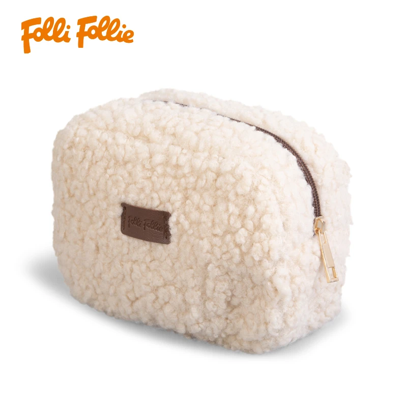 follifollie 女士包包绒毛包包泰迪绒化妆包秋冬简约网红ins风