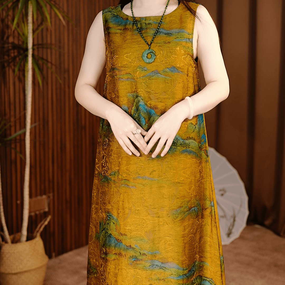 【千里江山】高奢版双面双穿花萝连衣裙