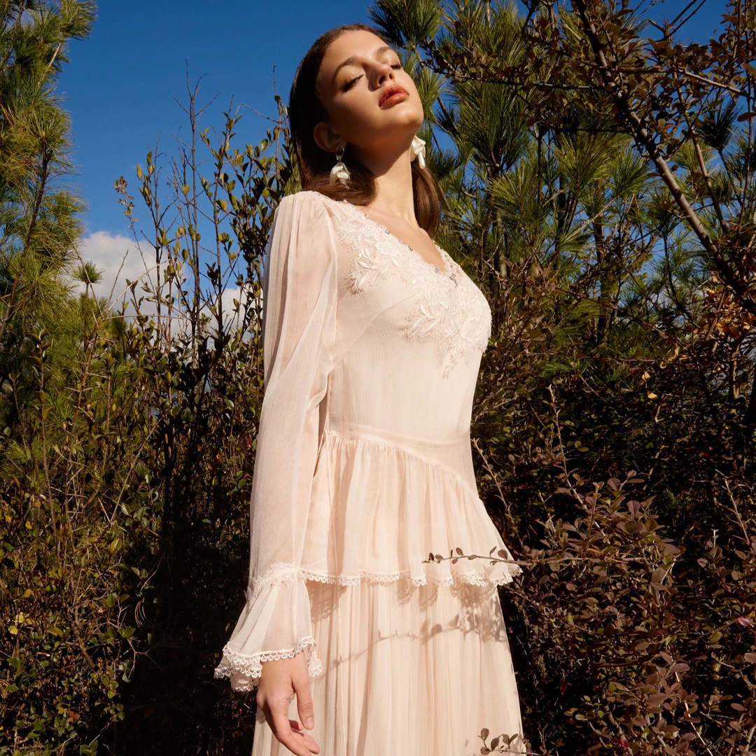 【设计师品牌】YINGCHOI肉粉色桑蚕丝仙气温柔两件套 21538/71438