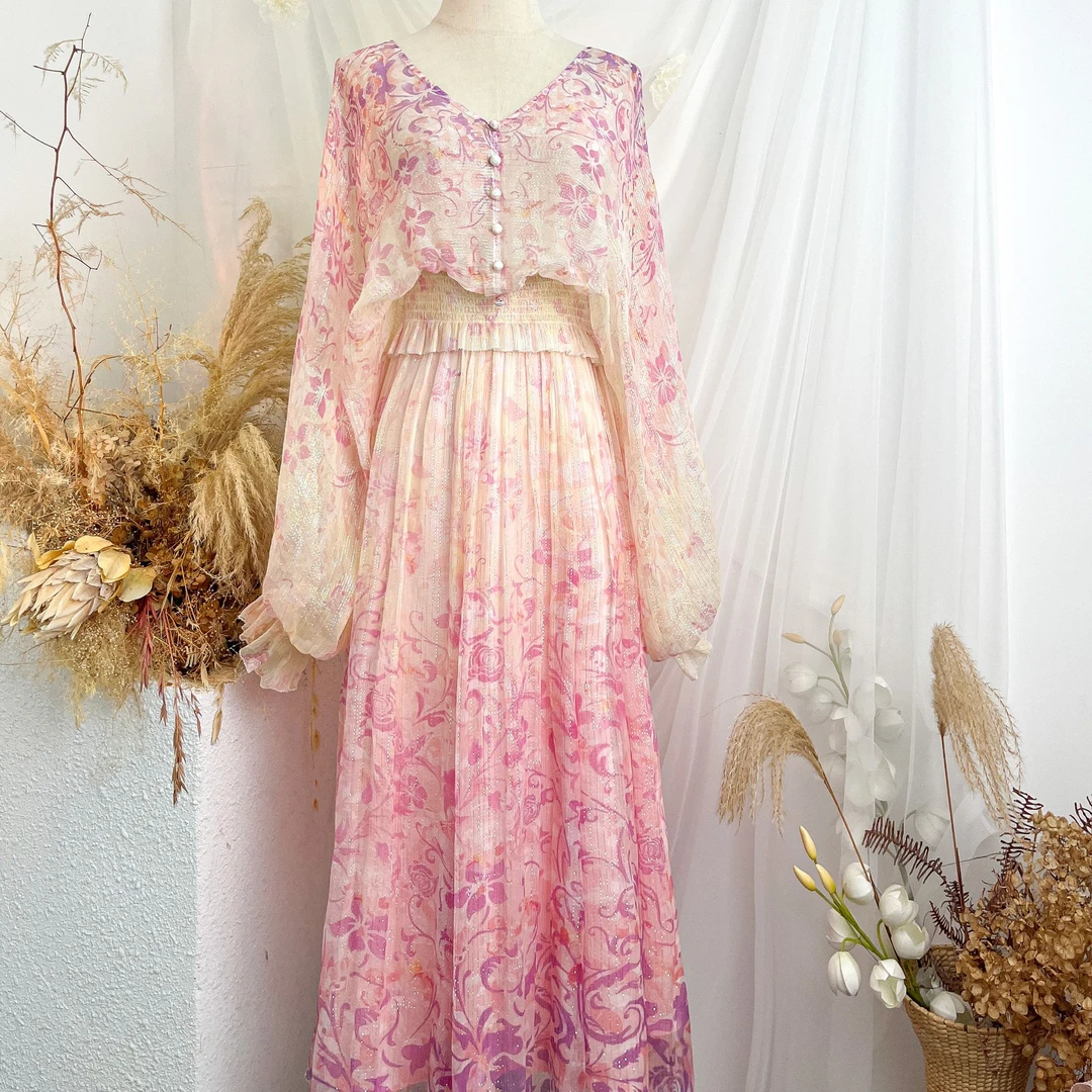 【设计师品牌】YINGCHOI 渐变色桑蚕丝梦幻长袖套装仙气21595