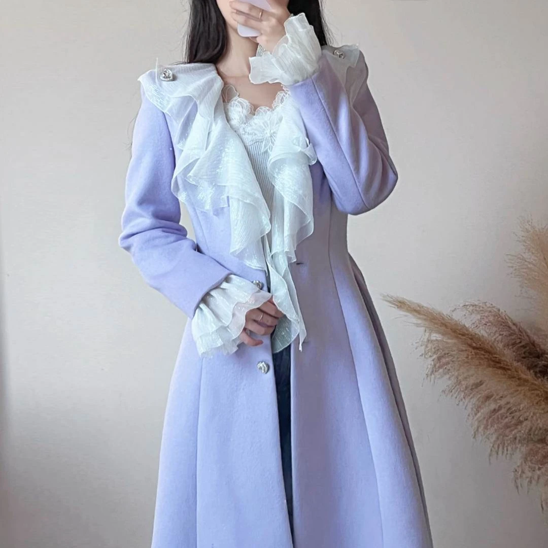 【活动指定款】YINGCHOI穆里尔蕾丝紫色大衣61087外套洛丽塔收腰女