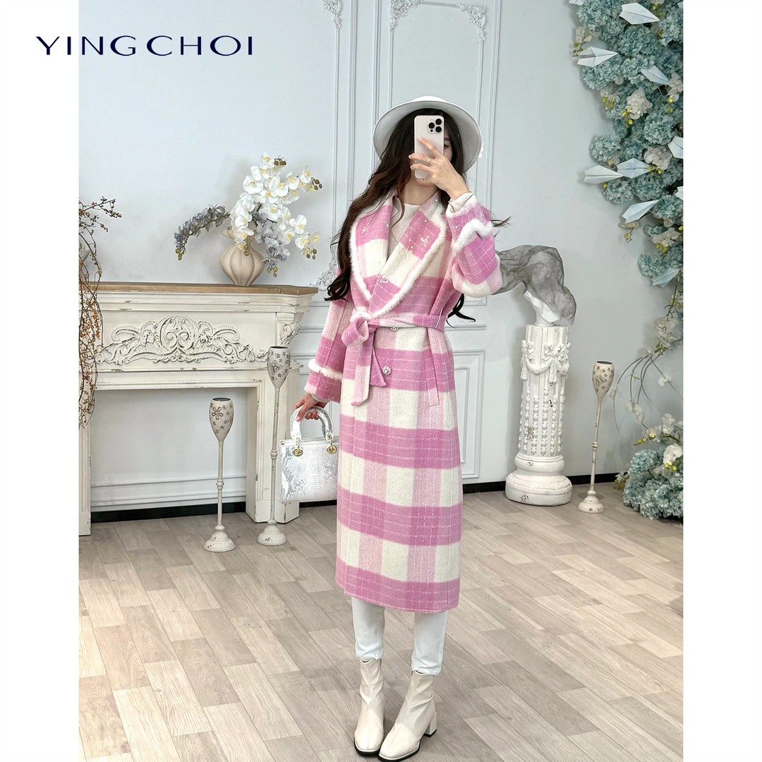 【设计师品牌】YINGCHOI 气质优雅粉红双面呢长款外套YCKSG61650D