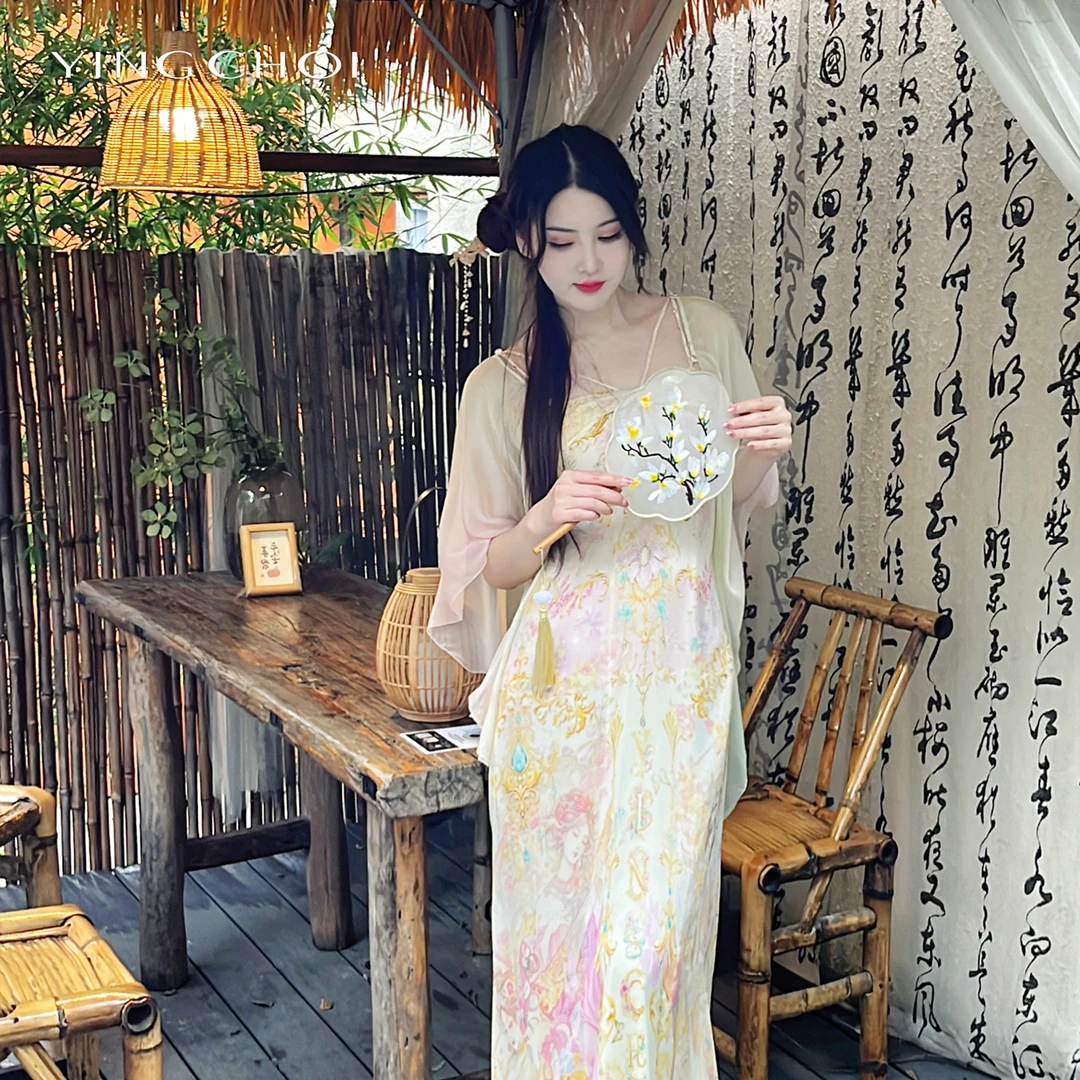 【高高甄选】YINGCHOI四大美人乔其吊带裙32157