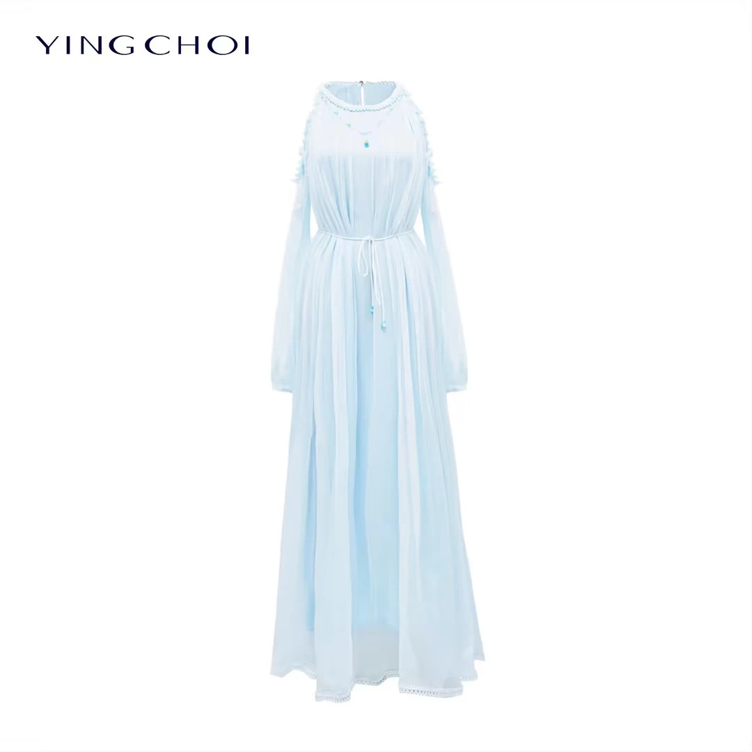 【宠粉专属】YINGCHOI蓝色真丝顺纡连衣裙32504