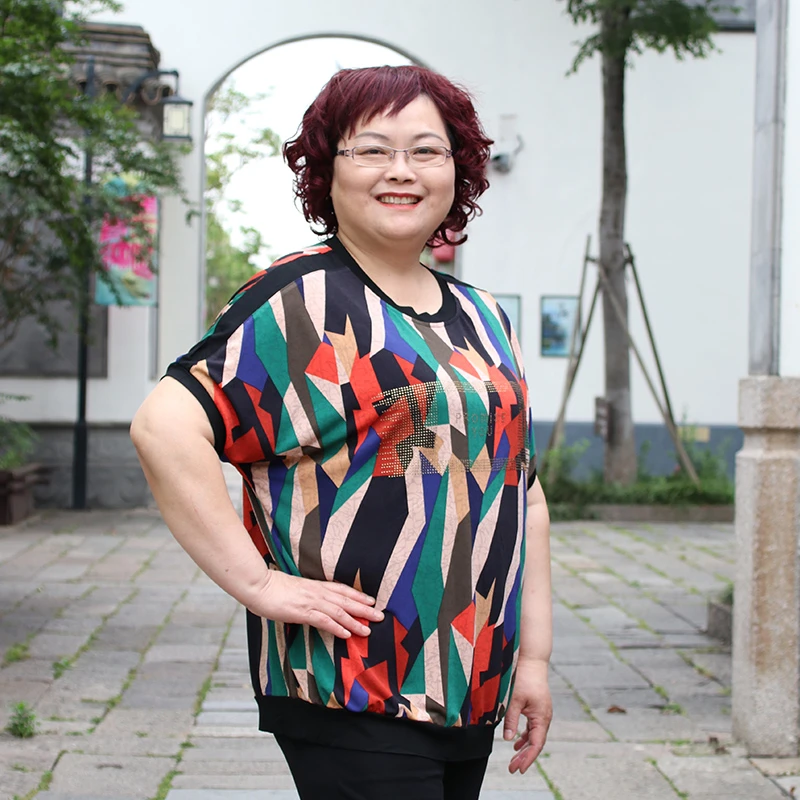 200斤胖妈妈夏季大码短袖冰丝弹力T恤衫中老年奶奶宽松休闲上衣女