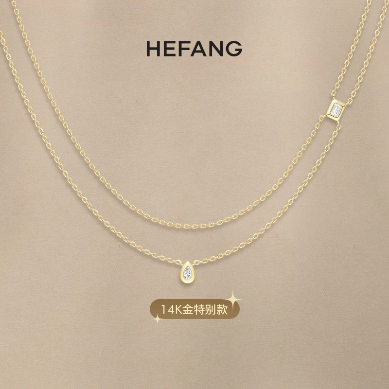 HEFANG鎏光K金双层链小众轻奢时尚复古法式设计感叠戴项链复古