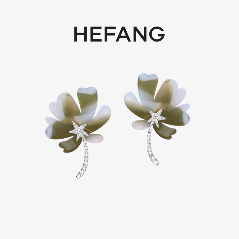 HEFANG蔷薇花耳环轻奢春日花花